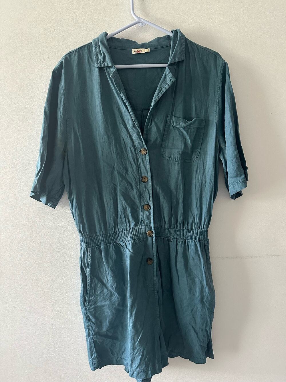 Faherty Womens Arlie Day Romper Blue Large Linen Cotton Aviator Lightweight